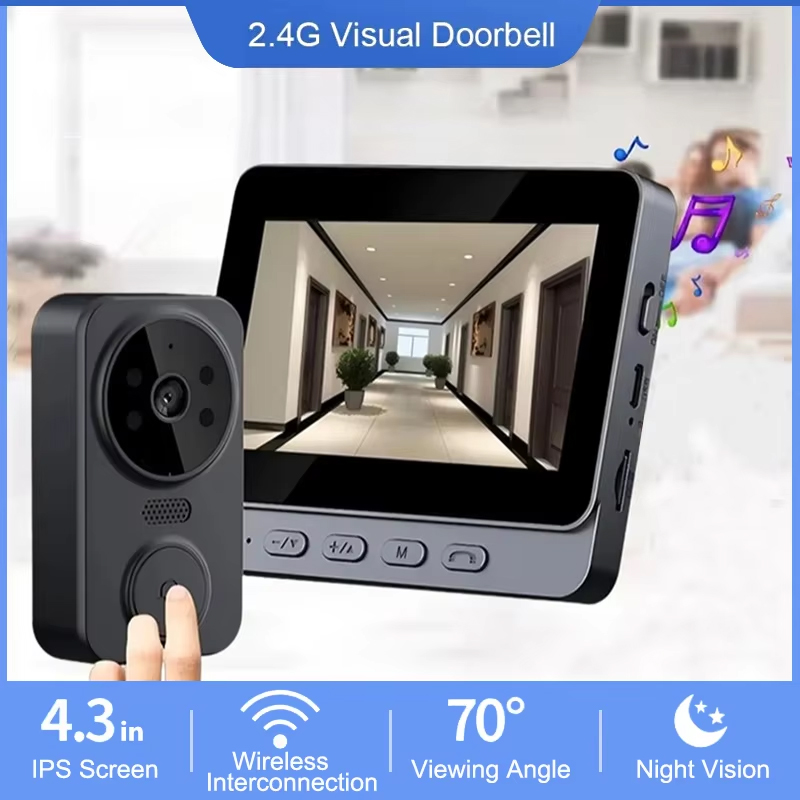 Smart Home Video Doorbell Enhanced Security With Smart Doorbell - Dzwonek wideo WiFi bezprzewodowy 4,3 cala,